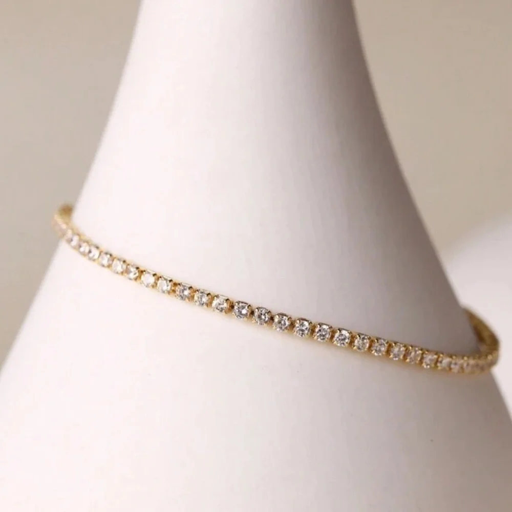 Anthropologie Cubic Zirconia Gold Tennis Bracelet | Dainty Bridal Jewelry - Picture 2 of 3